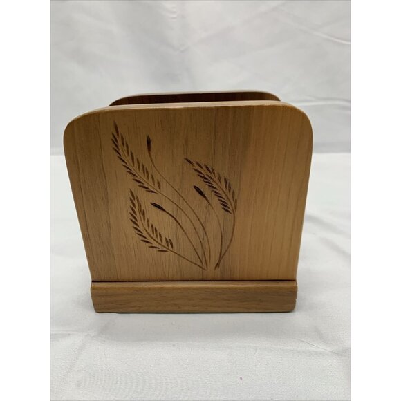 Vintage Wooden Napkin Holder Carved Wheat Design Office Letter Desk Organizer - Picture 1 of 7
